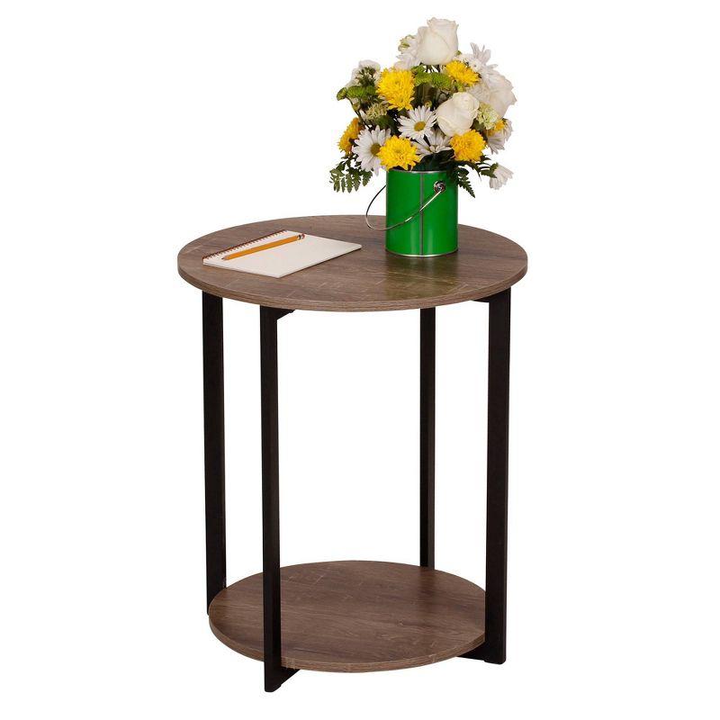 Ashwood Round 20" End Table with Black Metal Frame and Storage Shelf