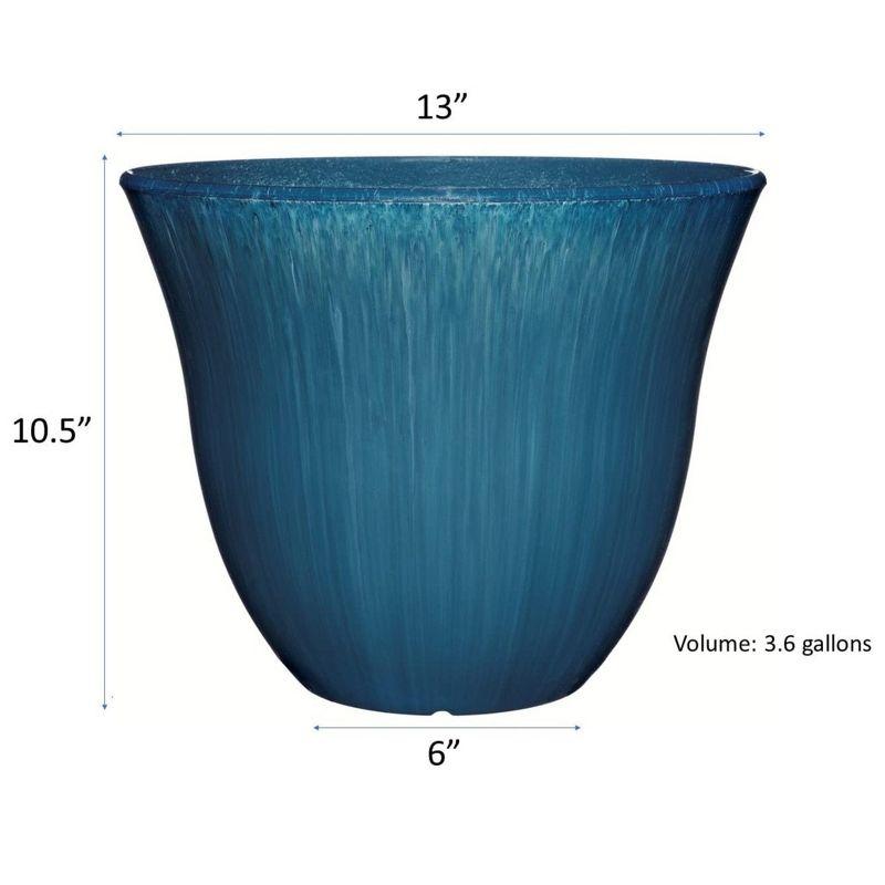 Classic Home and Garden Indoor/Outdoor Round Honeysuckle Resin Flower Pot Planter, Ocean Blue, 13in