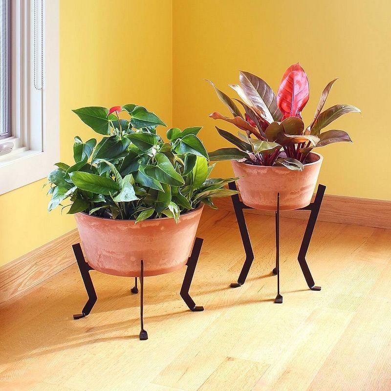 ACHLA Designs Planter Pot Denise: Rustic Terra Cotta, Wrought Iron Stand, No Drainage Hole, 16"x16"x14.75"