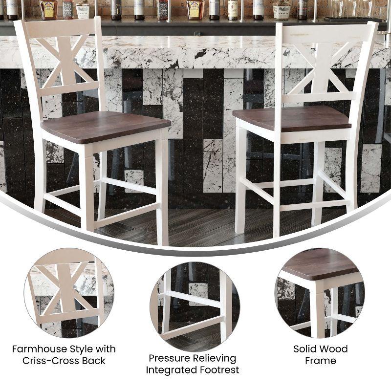 Merrick Lane Set of Two Solid Wood Modern Farmhouse Counter Height Dining Stool in Antique White Wash Finish