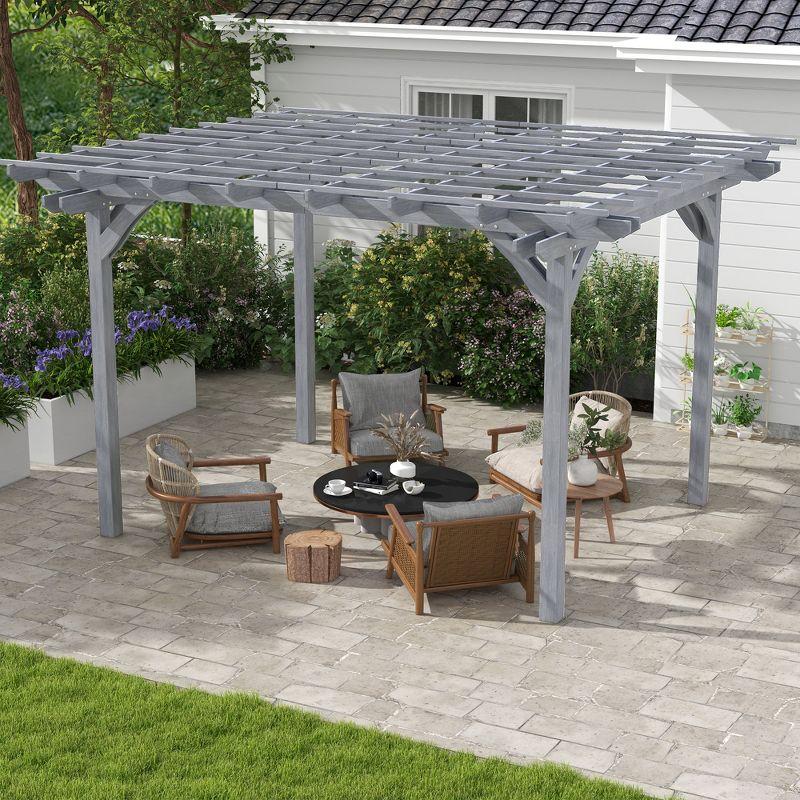 12 Ft. Gray Solid Wood Outdoor Pergola