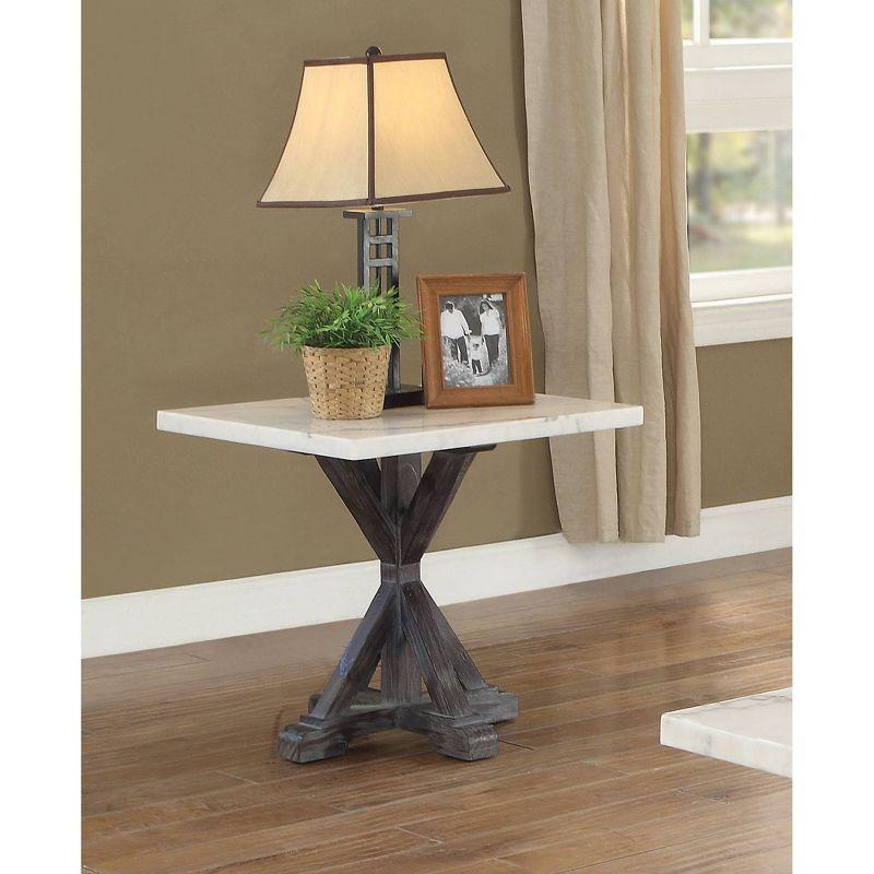Romina Weathered Espresso Pine Wood & White Marble End Table