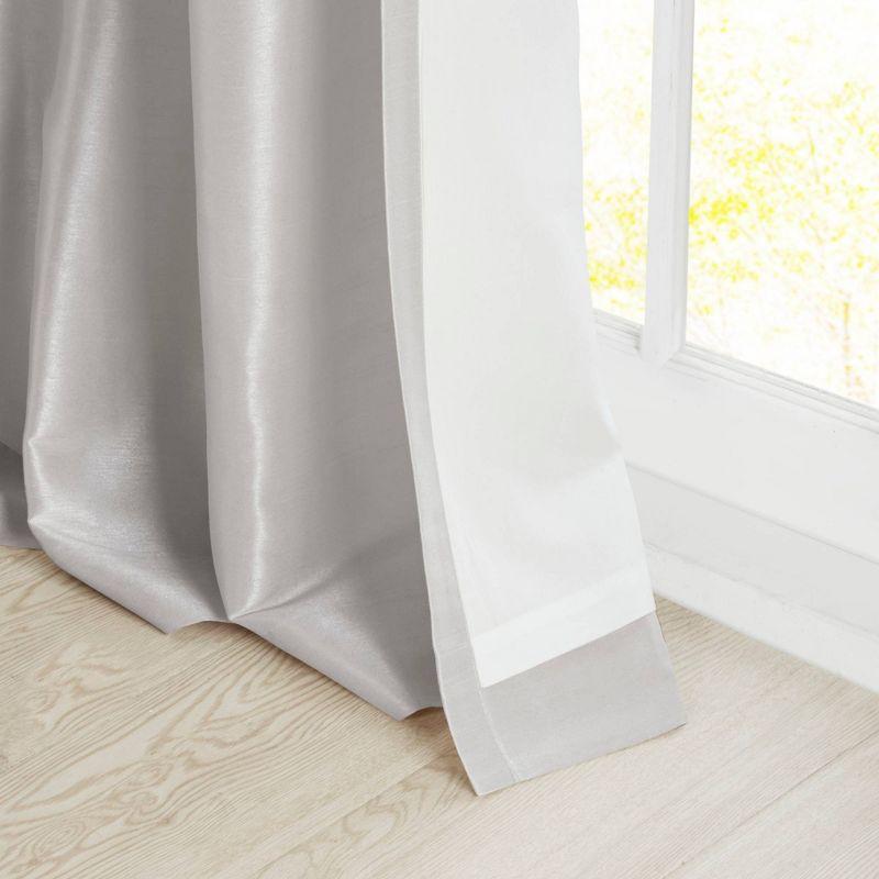 Silver Faux Silk Room-Darkening Tab Top Curtain Panel