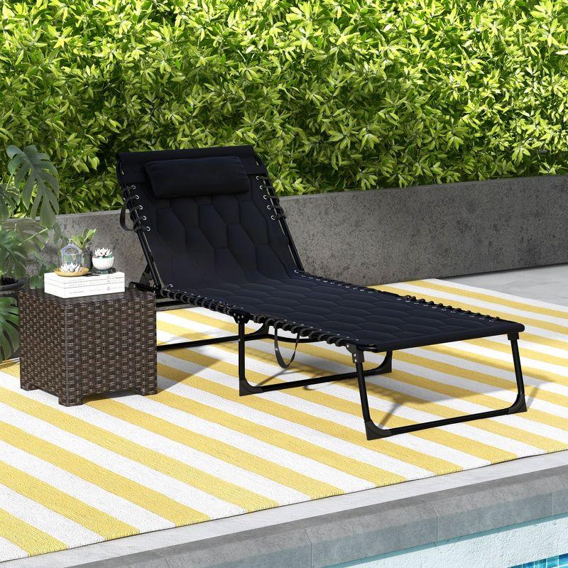 Outsunny Folding Chaise Lounge with 5-level Reclining Back, Outdoor Lounge Chair with Padded Seat, Black