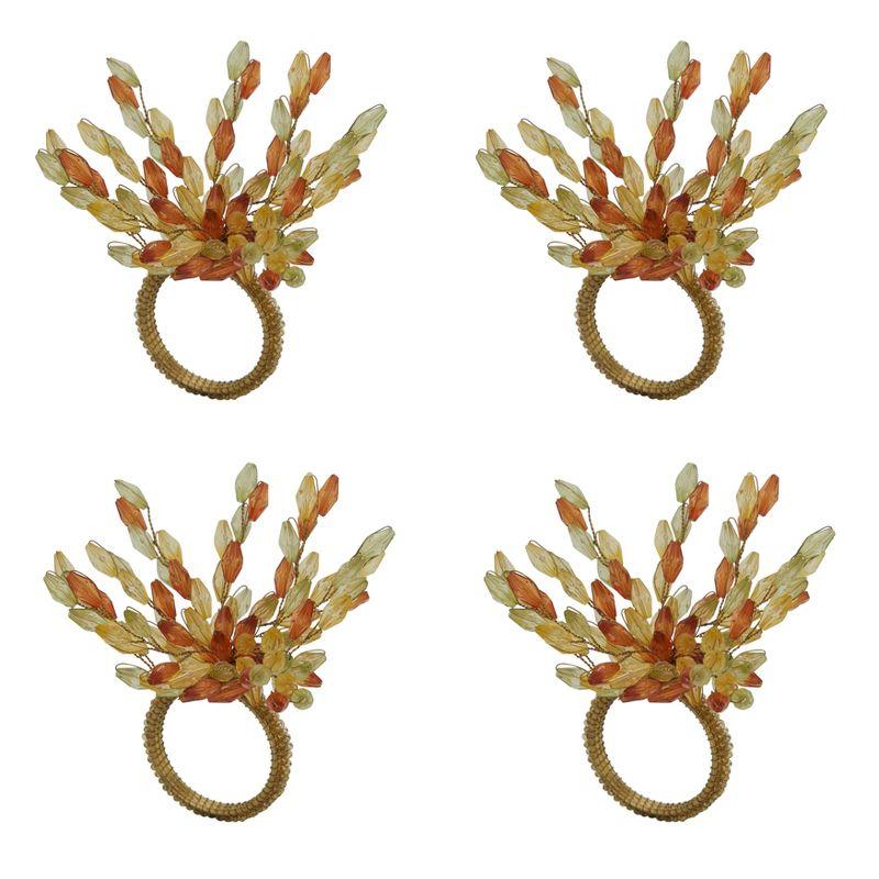 Saro Lifestyle Table Napkin Rings With Beaded Flower Design (Set of 4), Multi