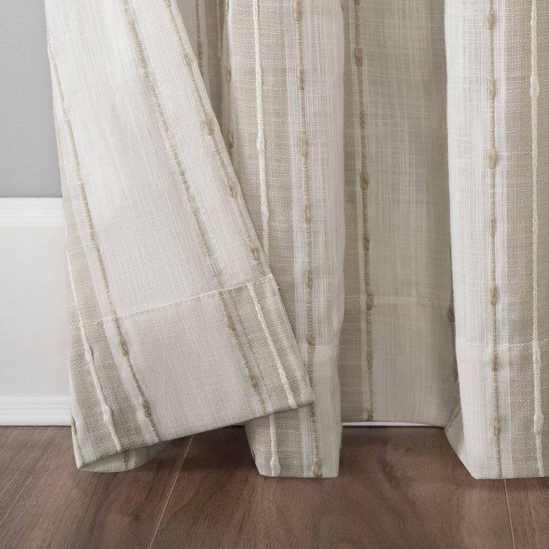 84"x52" Slub Texture Stripe Cotton Light Filtering Curtain Linen/White: Modern Rod Pocket Panel - Archaeo