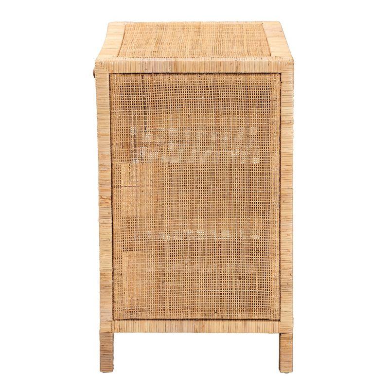 bali & pari Bella Modern Bohemian Natural Brown Mahogany Wood and Natural Rattan 1-Drawer End Table