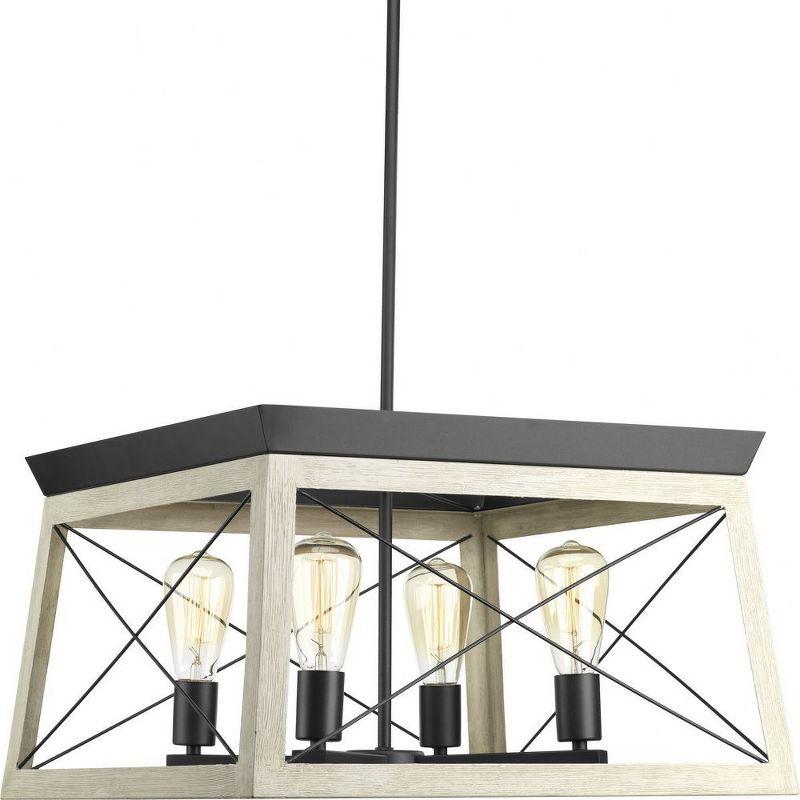 Progress Lighting, Briarwood, 4-Light Chandelier, Ceruse Black Oak, X-Brace Design, Faux Wood Frame