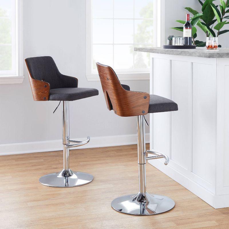 LumiSource Set of 2 Stella Adjustable Swivel Barstools Chrome/Walnut Wood/Charcoal