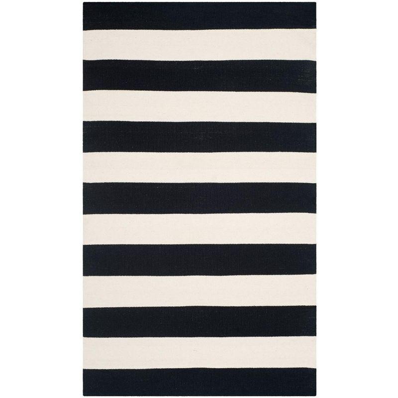 Mati Coastal Black Stripe Handwoven Wool-Cotton Runner Rug