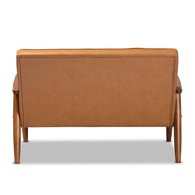 Sorrento Mid-Century Faux Leather Upholstered Wood Loveseat Walnut/Brown - Baxton Studio: Tufted 2-Seater Couch, Spot Clean