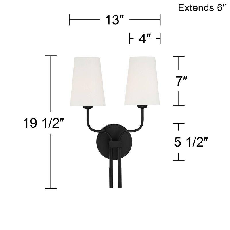 Possini Euro Design Melody Modern Wall Light Sconce Black Hardwire 13" 2-Light Fixture White Linen Shade for Bedroom Reading Living Room Hallway House