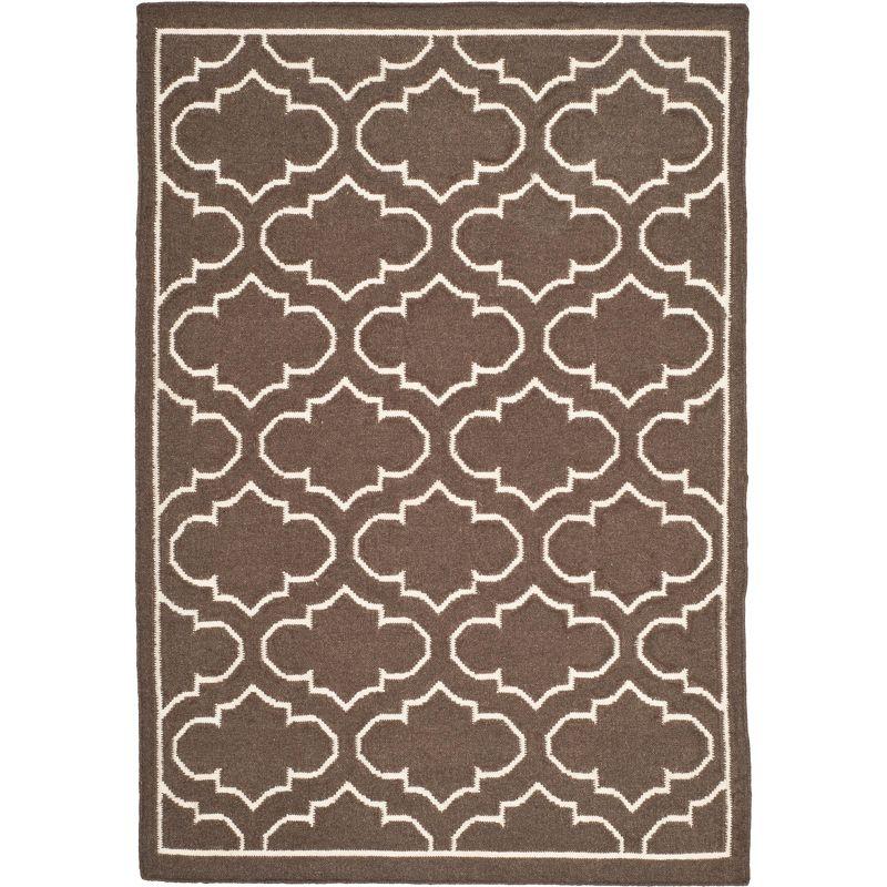 Handwoven Geometric Brown and Ivory Wool Area Rug, 4' x 6'