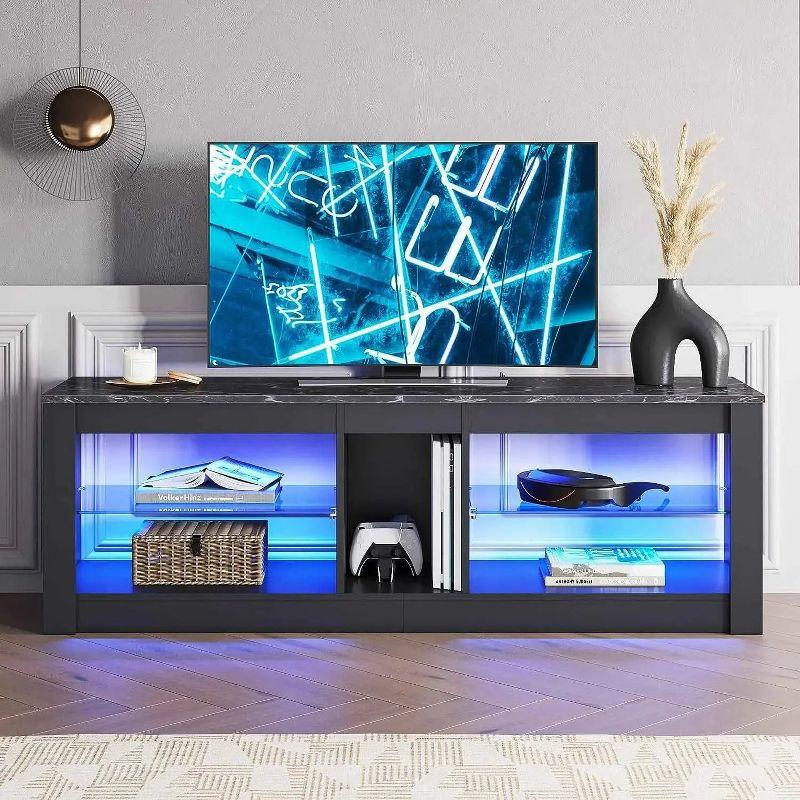 Bestier TV Stand for TVs up to 70" with LED Light, Entertainment Center for PS5 with Shelves, Black Marble