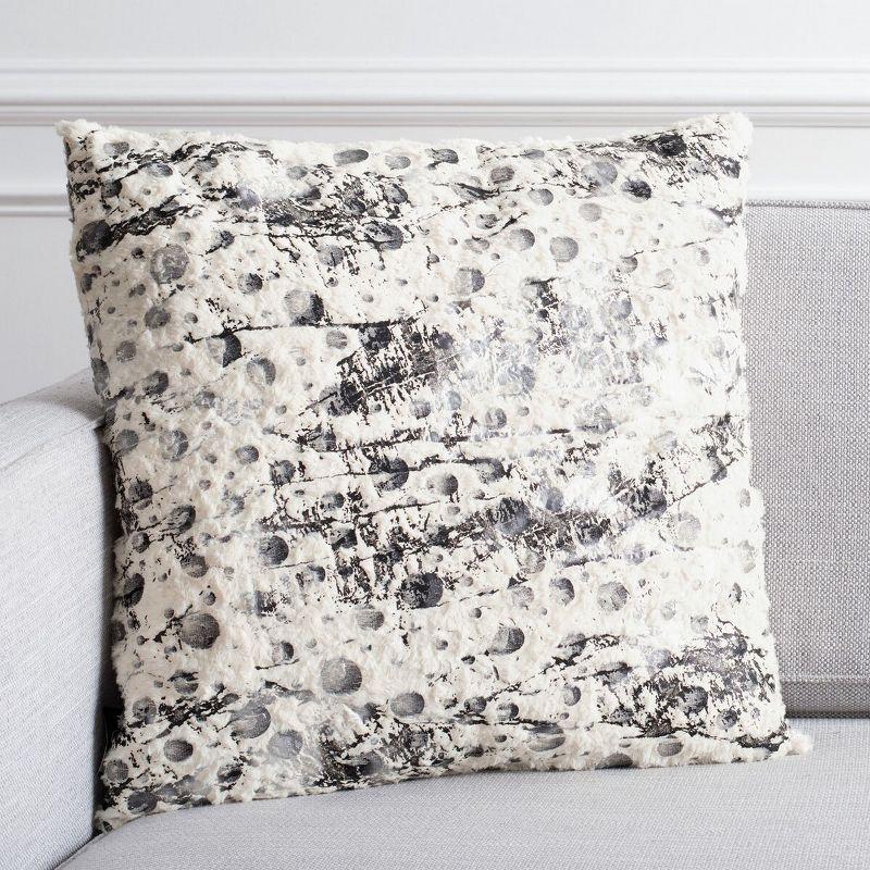 White Faux Fur Abstract Pattern Square Pillow Set