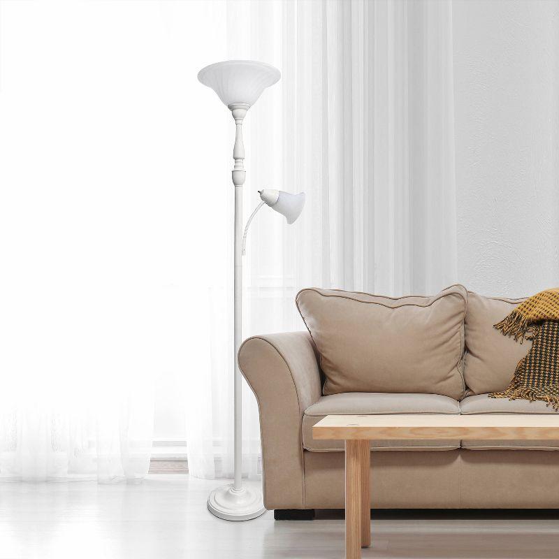 Torchiere Floor Lamp with Reading Light and Marble Glass Shades White - Lalia Home: Adjustable, UL Listed, Metal Body