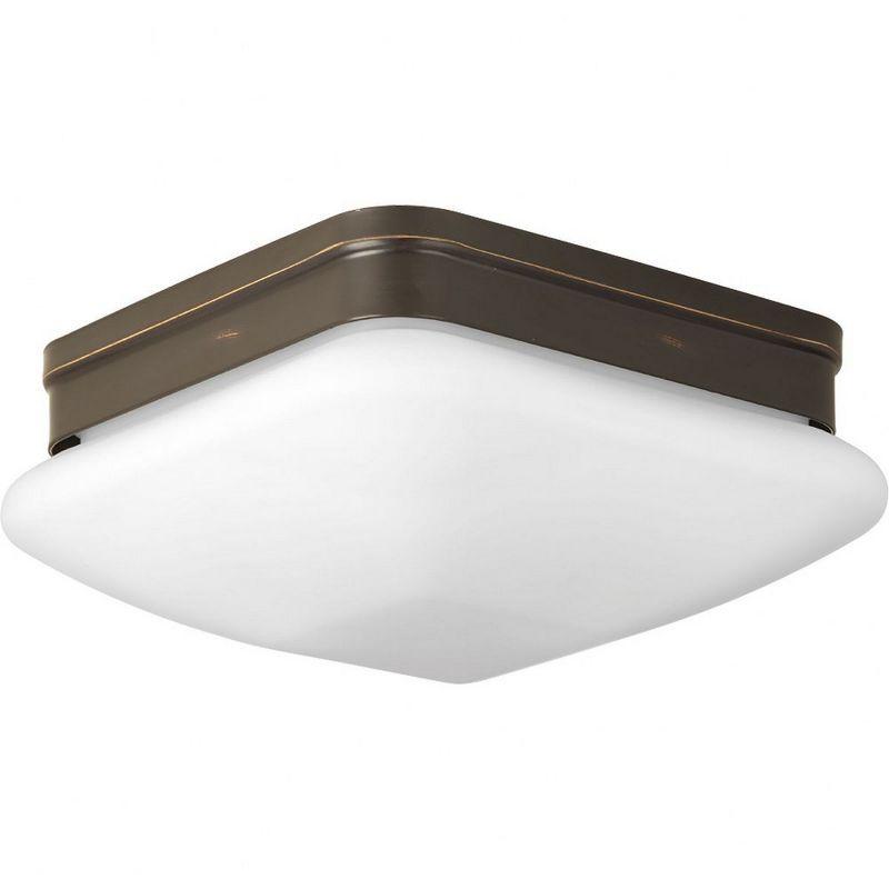 Progress Lighting, Appeal Collection, 2-Light Flush Mount, Antique Bronze, Square Etched Opal Glass