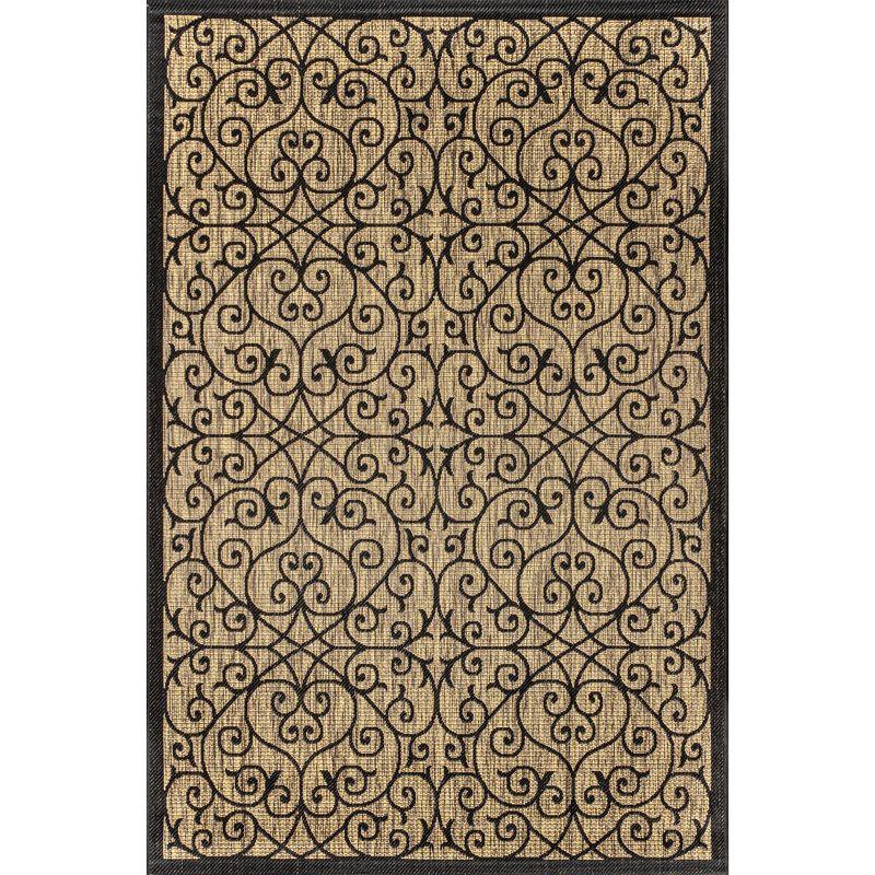 4'x6' Madrid Vintage Filigree Textured Weave Indoor/Outdoor Area Rug, Black/Khaki - JONATHAN Y