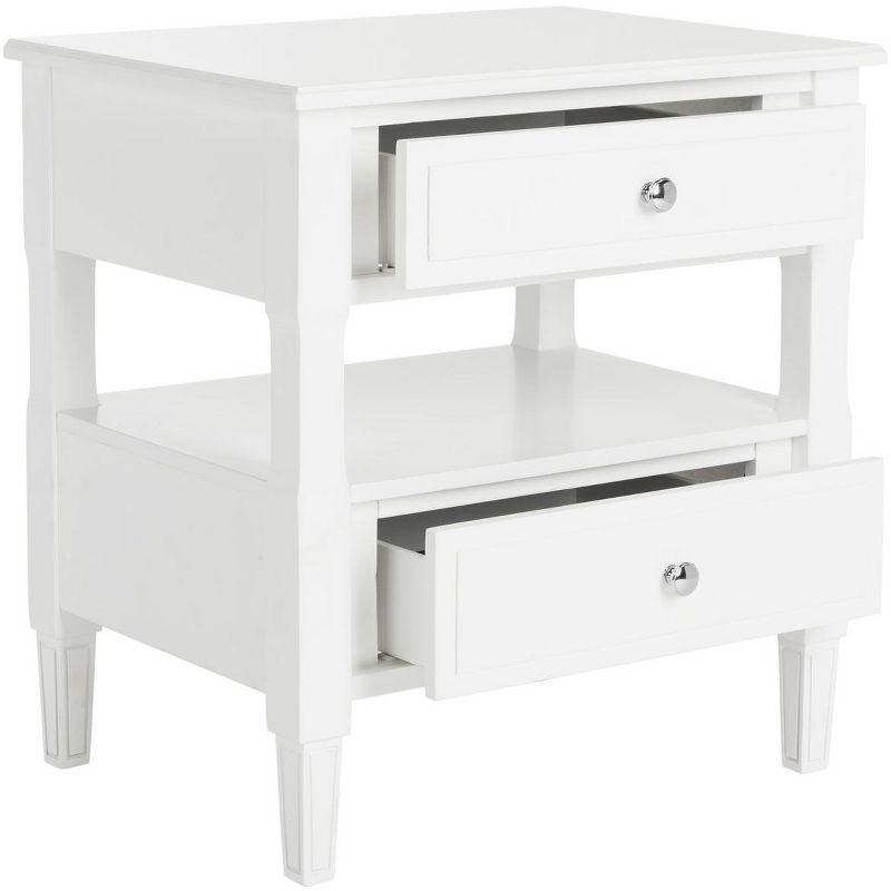 Transitional White 2-Drawer Nightstand with Silver Pulls