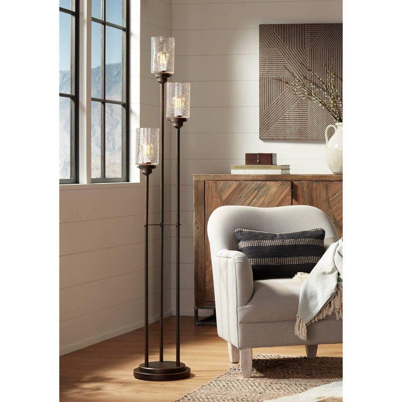 Franklin Iron Works Libby Modern Industrial Tree Floor Lamp 66" Tall Oiled Bronze Metal 3 Light Dimmable LED Amber Seedy Glass for Living Room Bedroom