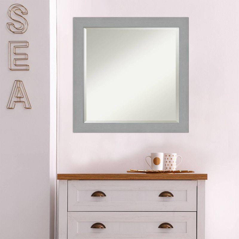 24" x 24" Brushed Nickel Framed Wall Mirror Silver - Amanti Art: Modern Square Beveled, No Assembly Required