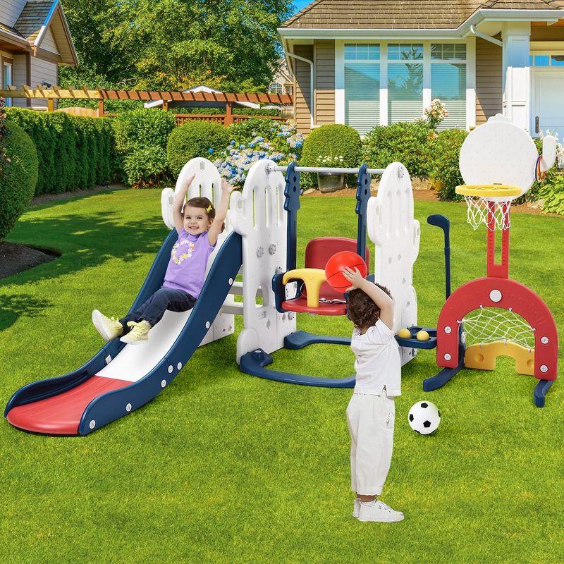 Garvee 7-in-1 Toddler Playset - Adjustable Swing & Slide with Basketball Hoop, Soccer/Golf & Ring Toss, Indoor/Outdoor for Ages 1-3, Blue