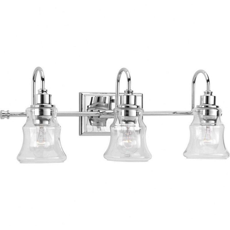 Progress Lighting Litchfield 3-Light Bath Vanity, Polished Chrome, Clear Glass Shades