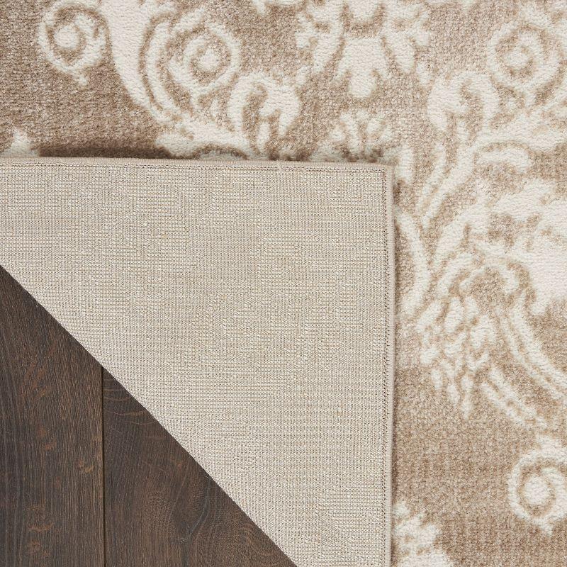 Ivory Mocha Floral Synthetic 9' x 12' Area Rug