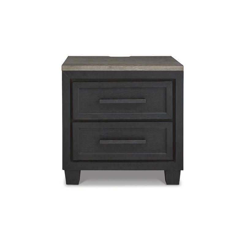 27" Black and Brown Oak 2-Drawer Nightstand