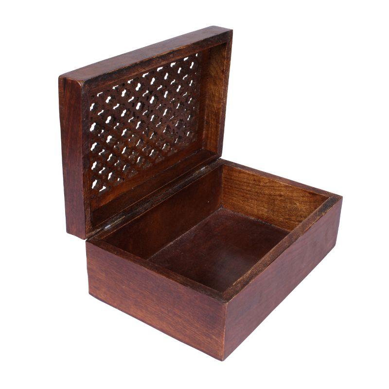 Large Mango Wood Keepsake Box with Hinged Trellis Lid