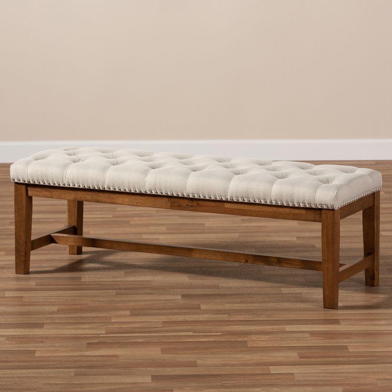Baxton Studio Ainsley Bench Beige: Upholstered Ottoman, Mid-Century Modern, Hardwood Frame