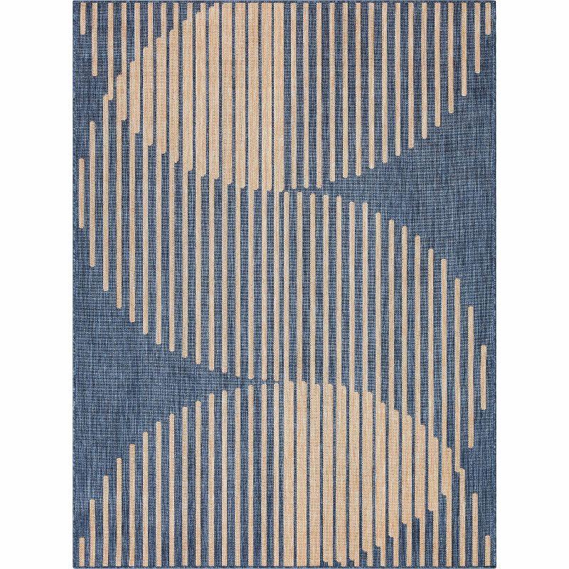 Marshanna Alder Modern Stripes Indoor/Outdoor Blue Flat-Weave Rug