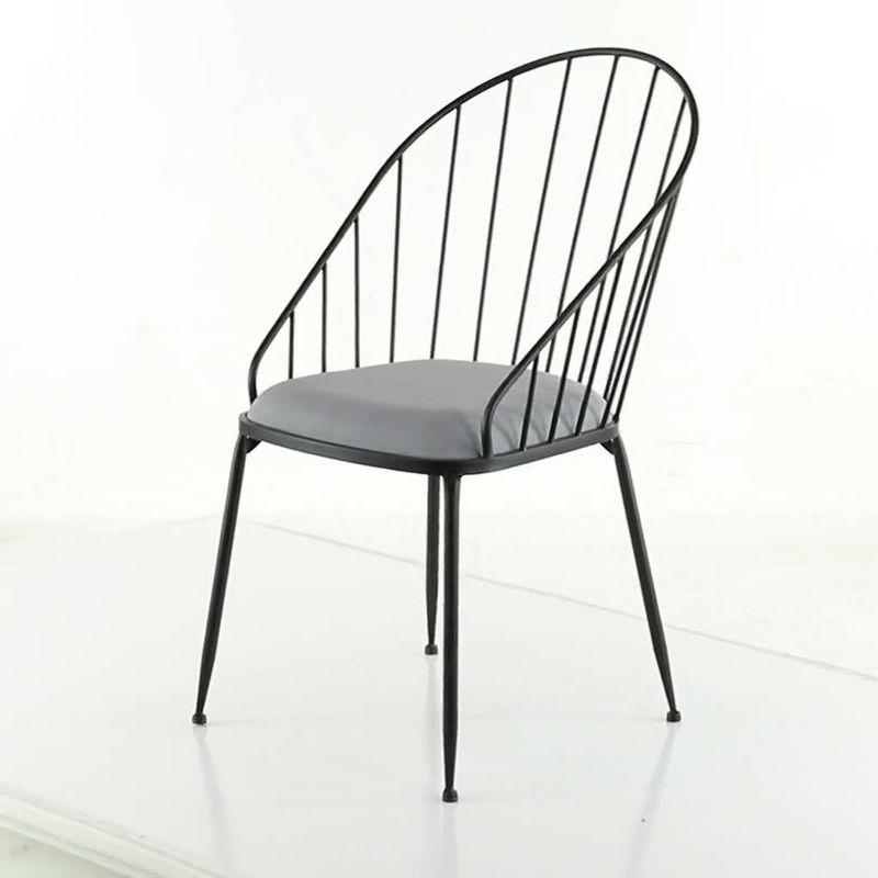 Elegant Black Metal High-Back Windsor Side Chair with Cushion