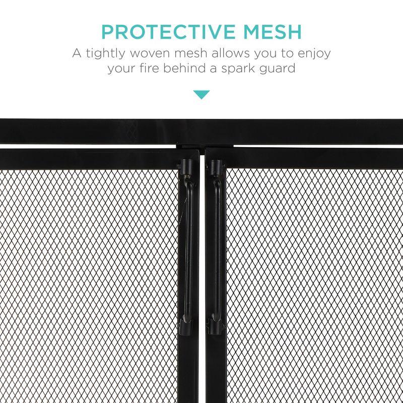 38.5 x 31 in 2-Door Fireplace Screen, Handcrafted Wrought Iron Spark Guard w/ Magnetic Doors