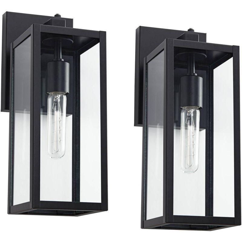 Mystic Black Modern Outdoor Wall Light Set with Clear Glass