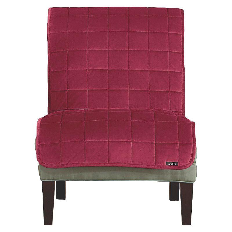 Burgundy Quilted Velvet Armless Chair Cover