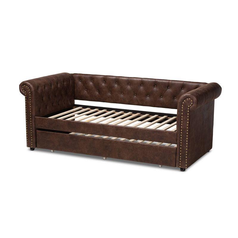 Baxton Studio Twin Brown Mabelle Faux Leather Daybed with Trundle: Upholstered, Wood Composite Frame, Polyester Fill