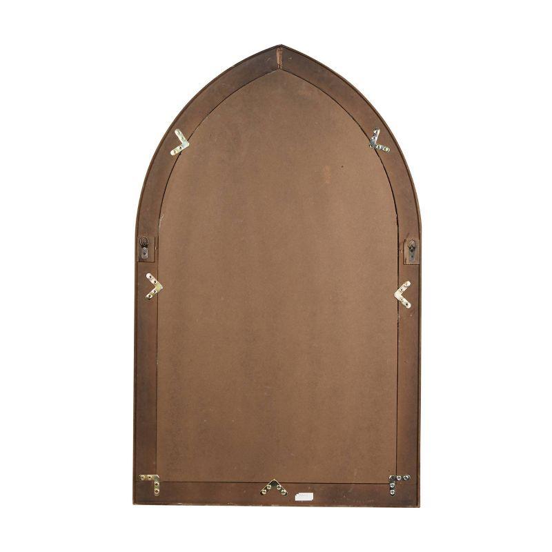 Wood Window Panes Inspired Wall Mirror with Arched Top and Distressing White/Brown - Olivia & May: Cathedral Style, Antiqued Finish