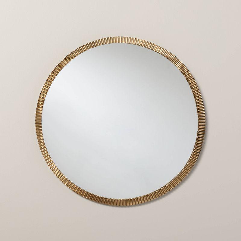 Pleated Brass Round Wall Mirror Antique Finish - Hearth & Hand™ with Magnolia