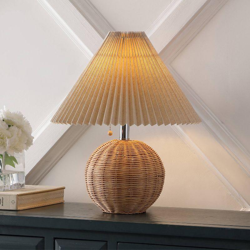 Natural Rattan Table Lamp with Dark Beige Linen Shade