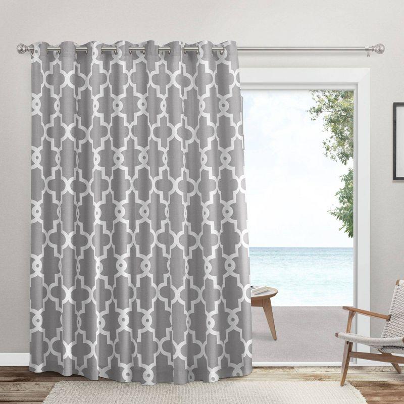 Silver Geometric Polyester Room Darkening Curtain Panel