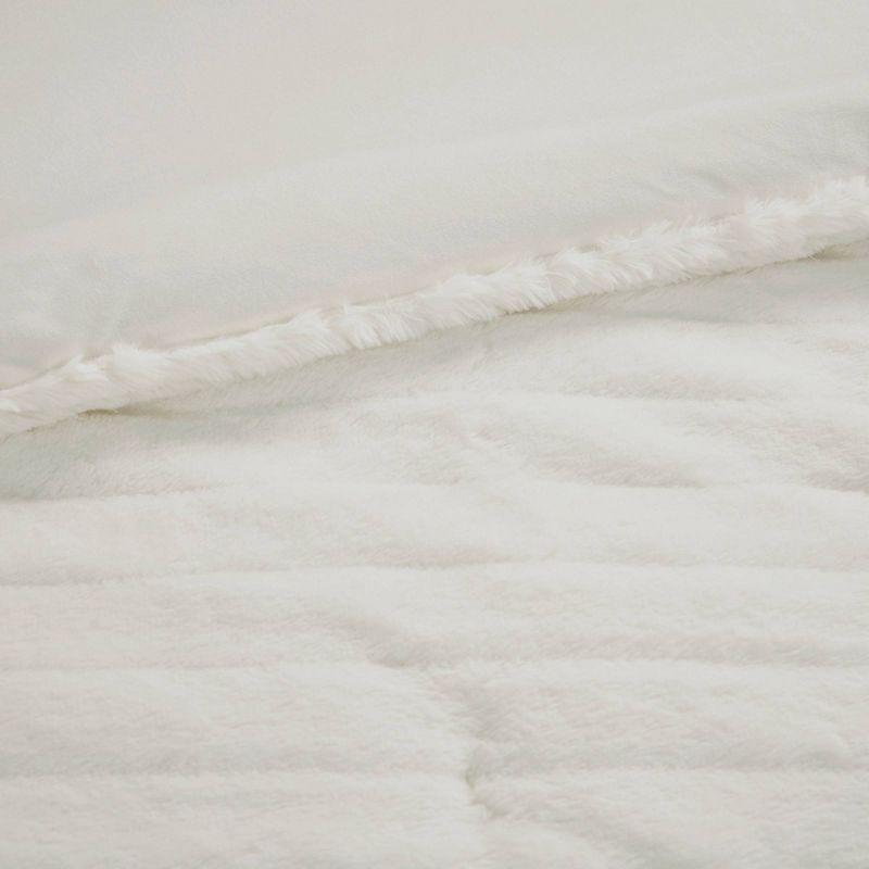 Ivory Faux Fur King Comforter Set with Shams