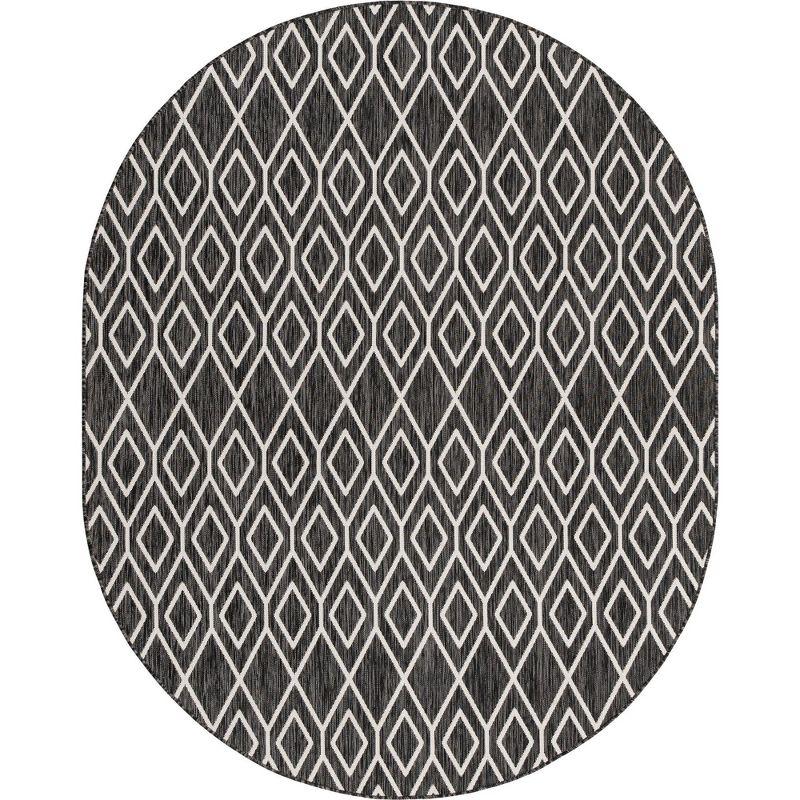 Charcoal Geometric Flat Woven Oval Outdoor Rug 8' x 10'