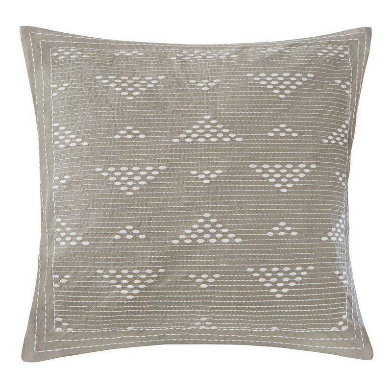 Taupe Embroidered Cotton Square Throw Pillow 18"