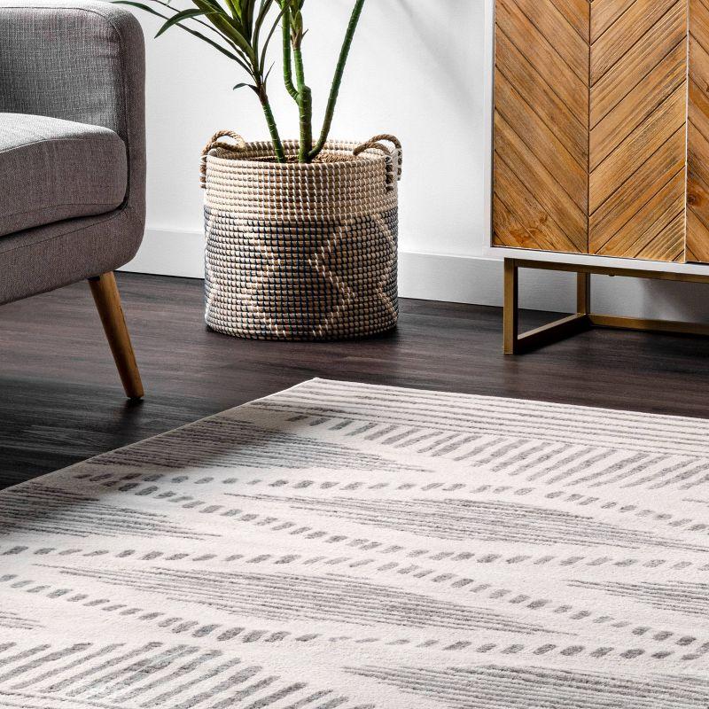 6'7"x9' Briggs Contemporary Striped Area Rug Light Gray - nuLOOM: Geometric Pattern, Low Pile, Indoor Use