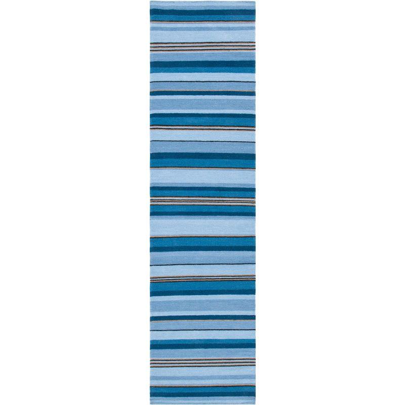 Blue Striped Flat Woven Wool Runner Rug