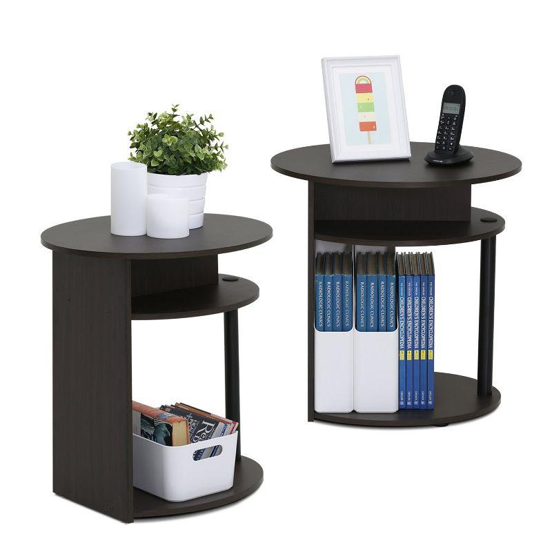 Jaya Black Round Wood End Table Set with Shelves