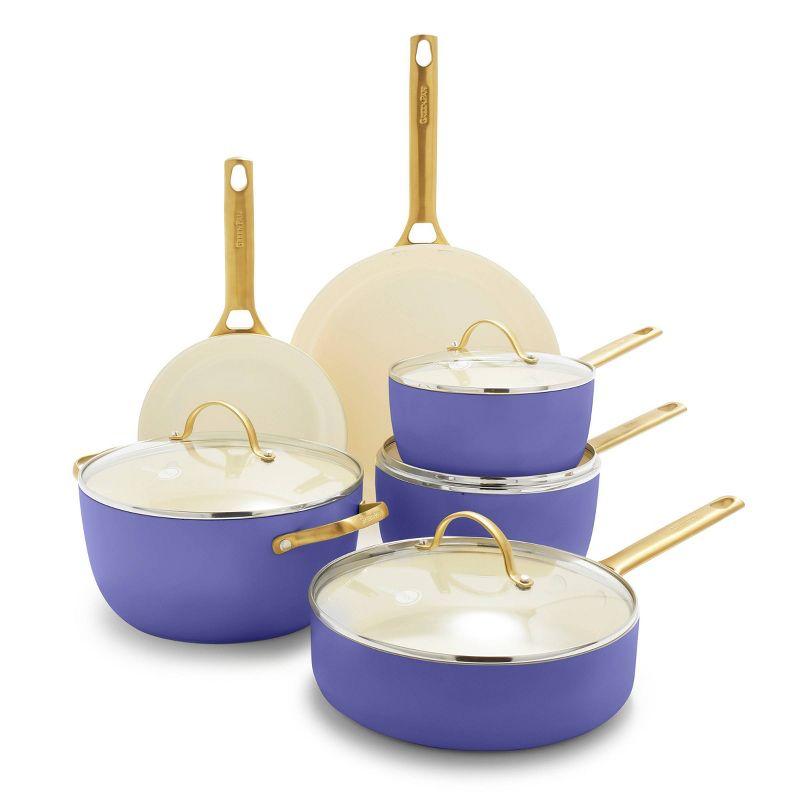 Periwinkle and Gold 14-Piece Nonstick Ceramic Cookware Set