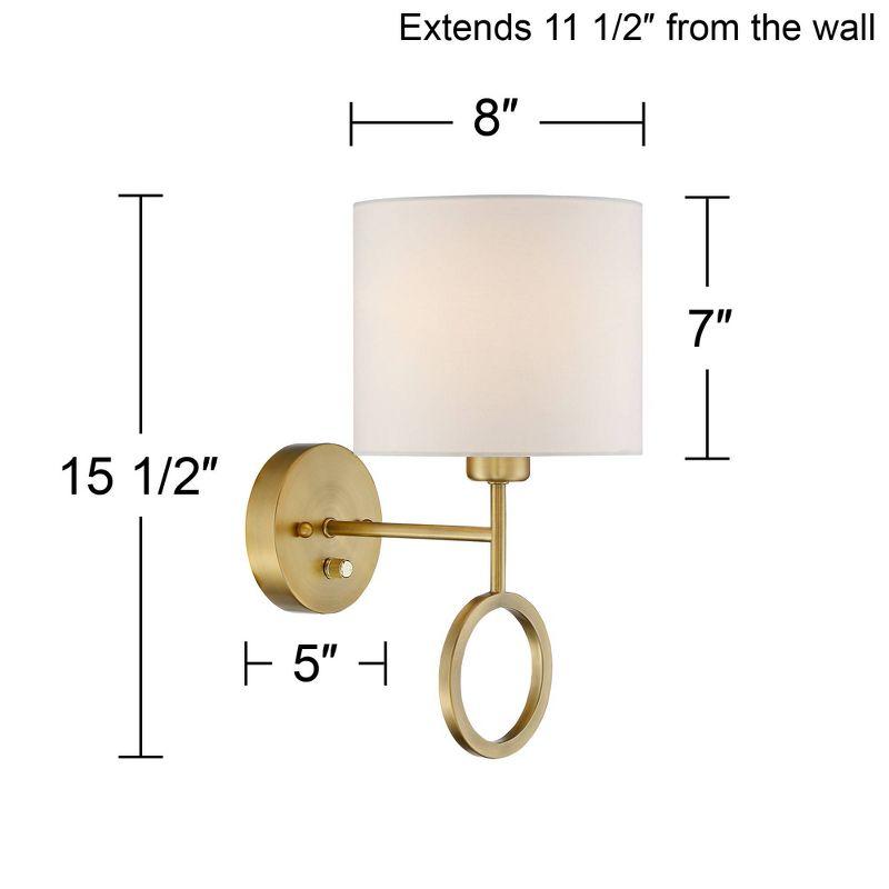 360 Lighting Amidon Modern Wall Lamp Warm Brass Metal Plug-in 8" Light Fixture White Fabric Drum Shade for Bedroom Reading Living Room House Home