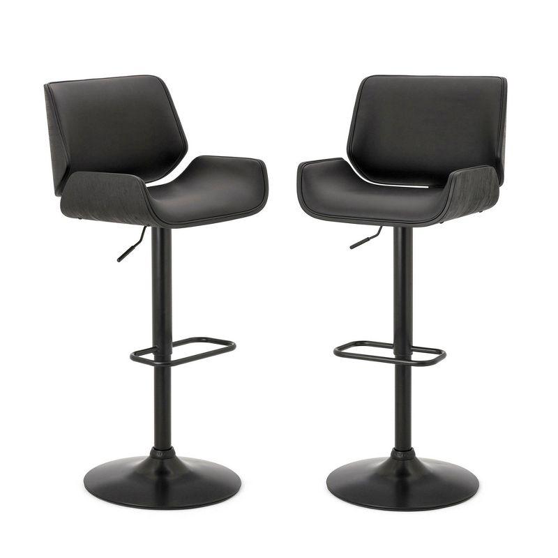 Black Adjustable Height Swivel Bar Stools with Leather and Metal